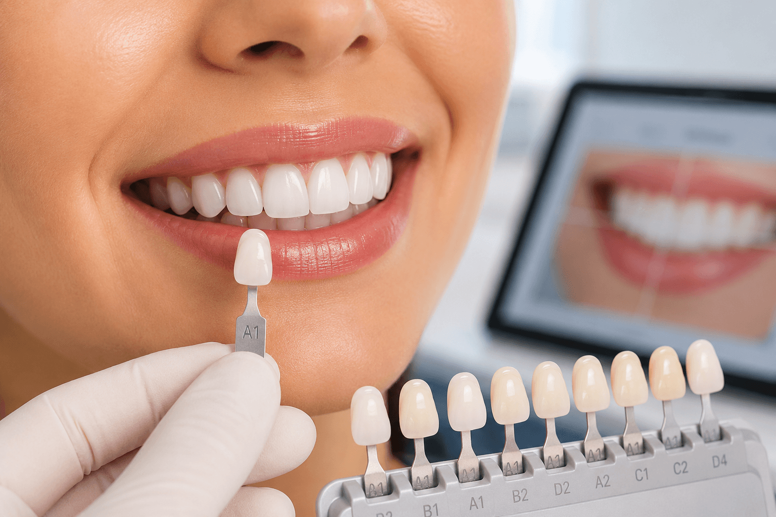 Prueba de color para un tratamiento de estética dental